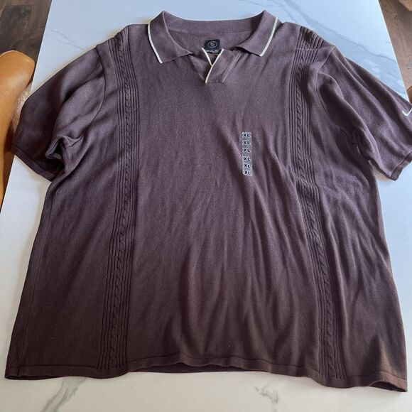 NEW Nike Golf Short Sleeve Sweater Brown Mens Size XL Collared V Neck Cable Knit - Picture 1 of 10